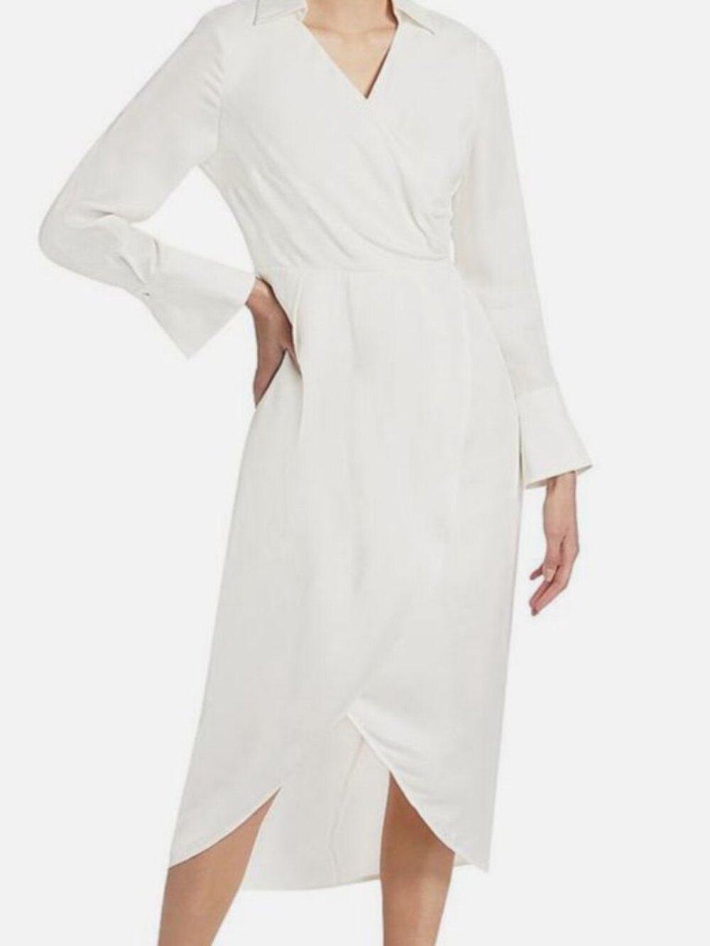 If Only Studio Women's White Surplice Long-Sleeve Surplice Shirtdress Size 8